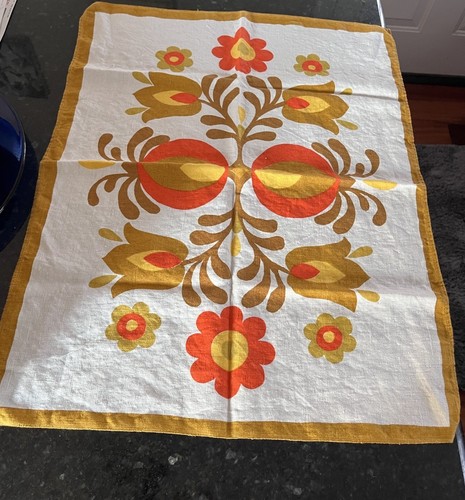 (5) Vintage Tea Towels Tulips Dutch Linen Cotton Oversized Kitchen Beige Gold