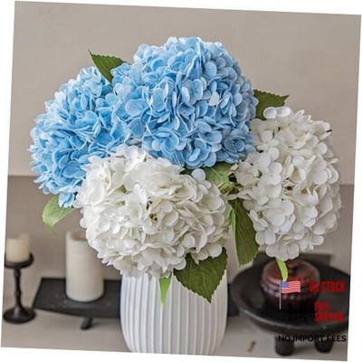 Large Soft Touch Artificial Hydrangea Flowers Bouquet - 2pcs White 2pcs Blue