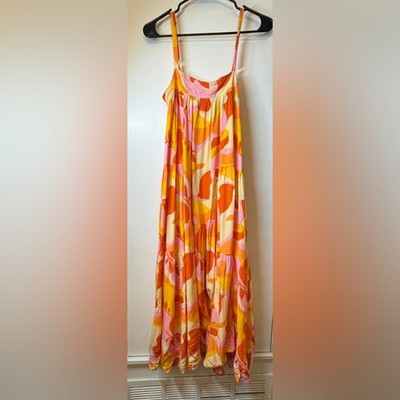 Anthropologie Abel the Label Sleeveless Orange Pink Yellow Boho Maxi Dress S