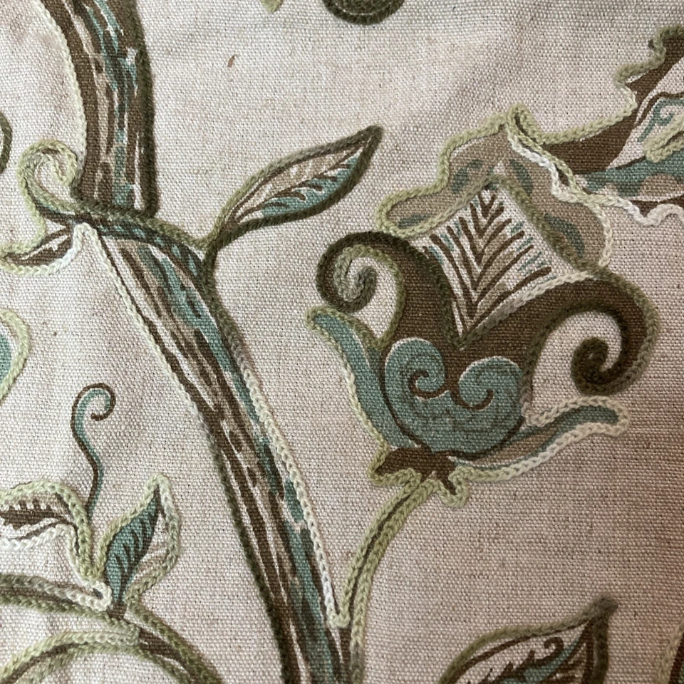 VTG Hand-Printed Crewel Fabric Sample Linen Rayon Blend Smithson Inc 35” X 26” - Image 2 of 4