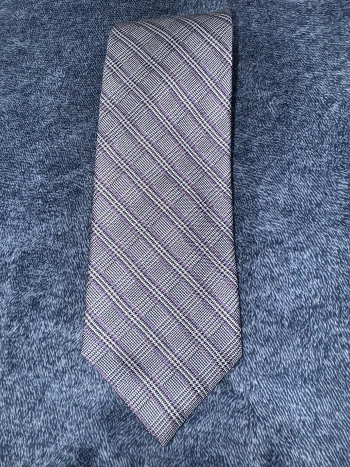 Corbata Brooks Brothers para hombre gris púrpura pura seda hecha en EE. UU. Italia trabajo Foto 2 de 4