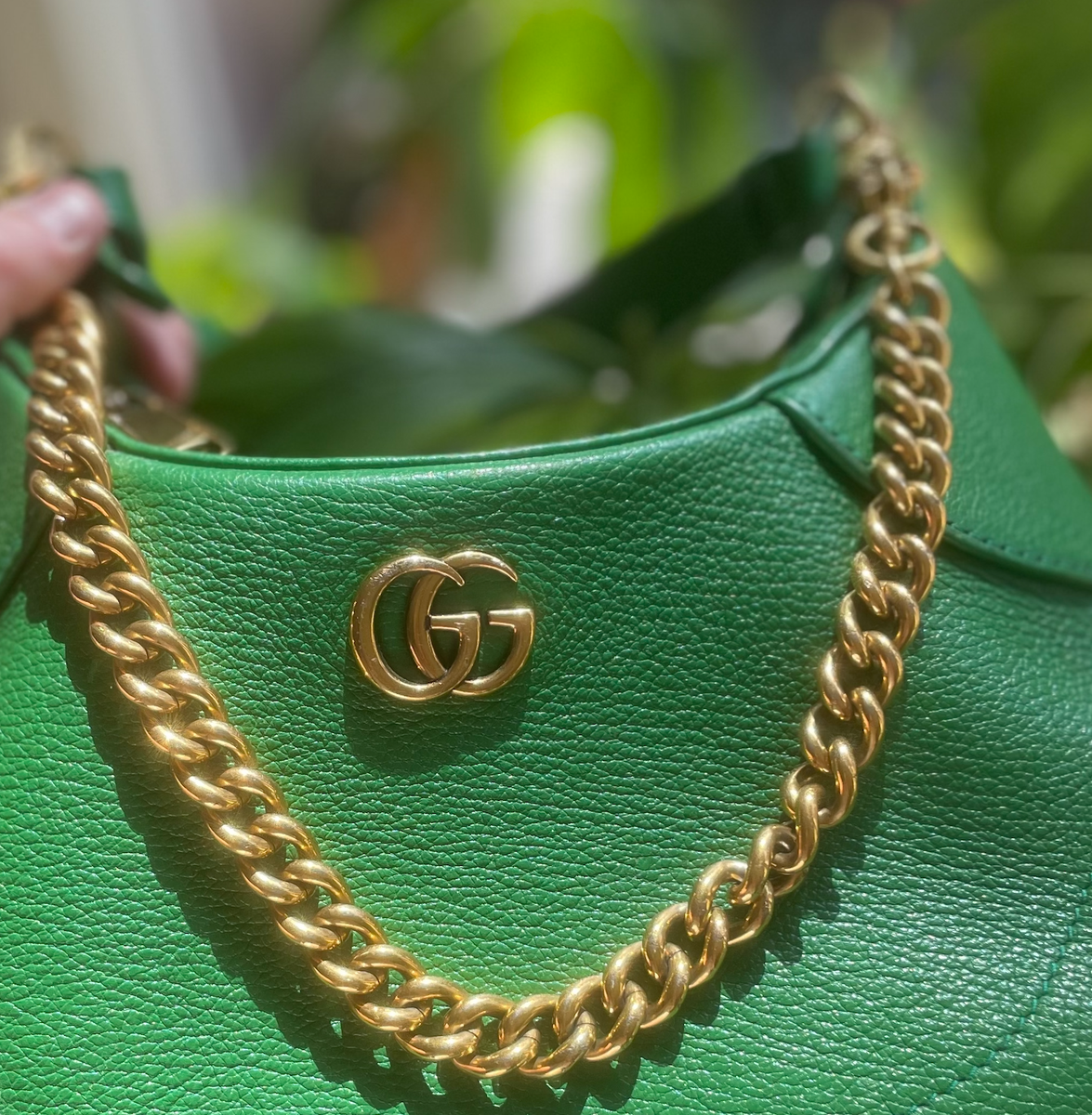 GUCCI グリーンレザーバングル Gucci Aphrodite Shoulder Bag Green Leather GG Chain Strap | eBay