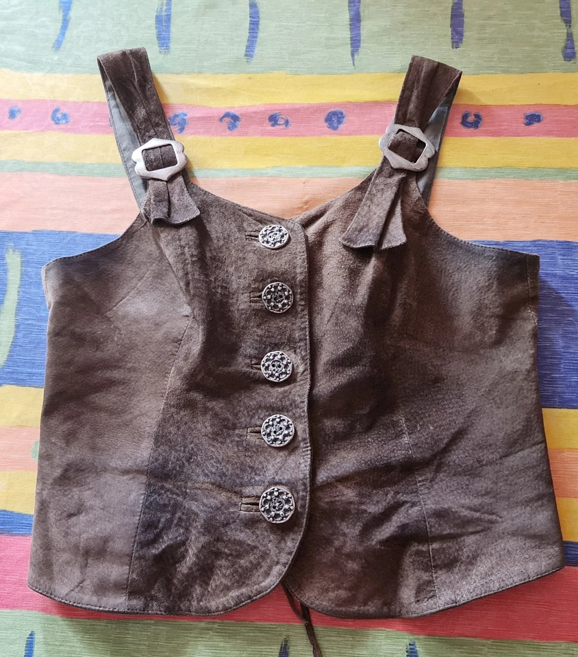 Блузка винтажная страна Trachten Dirndl Октоберфест Тироль кожи коричневый Топ: 12/40 - Изображение 4 из 4