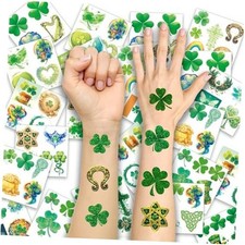 St. Patrick's Day Glitter Shamrock Temporary Tattoos Face Stickers, St