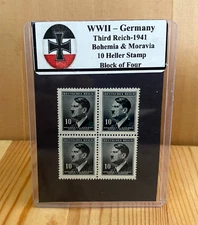 WWII Germany Bohemia & Moravia 1941 10 Heller Stamp Block of 4 with Stand