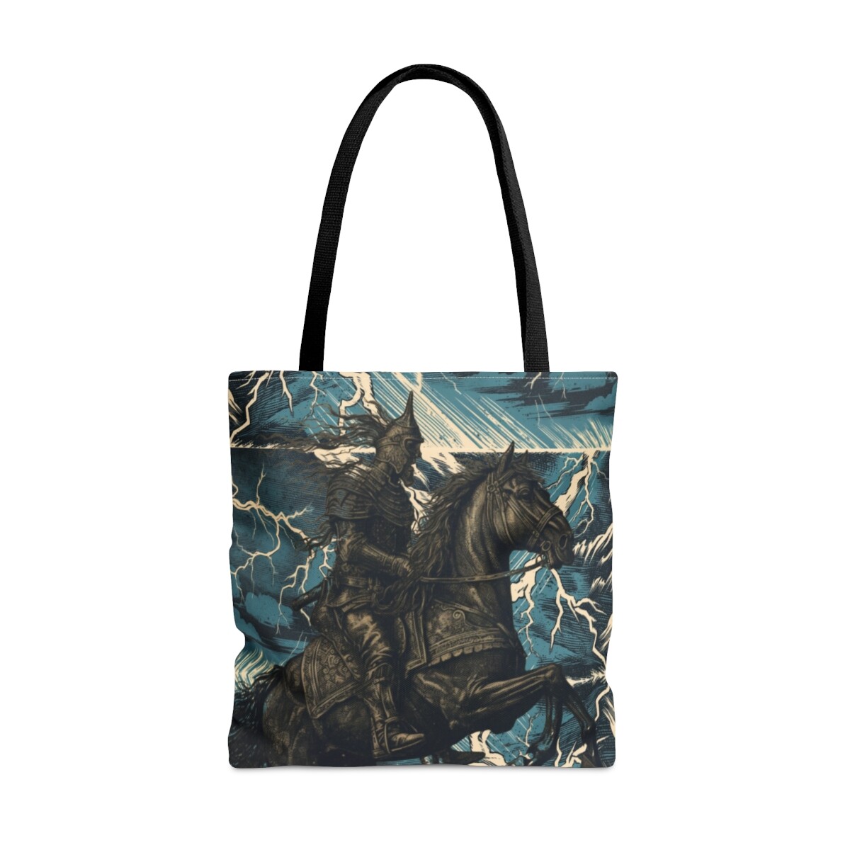 Tote Bag All Over Print Medieval Dark Knight Lightning Bolts Fantasy Art Warrior