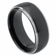 Free personalized Tungsten Carbide 8mm Domed High Polished Black IP Plated Ring