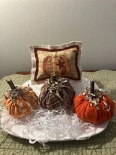 PRIMITIVE FALL SET OF 3  PUMPKINS/PUMKIN PILLOW BOWL FILLERS