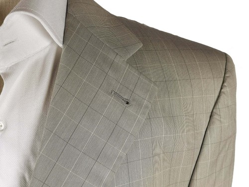 Luigi Bianchi LUBIAM Suit 40L Light Beige Grid Plaid 3-Button Cotton Stretch - Picture 2 of 8