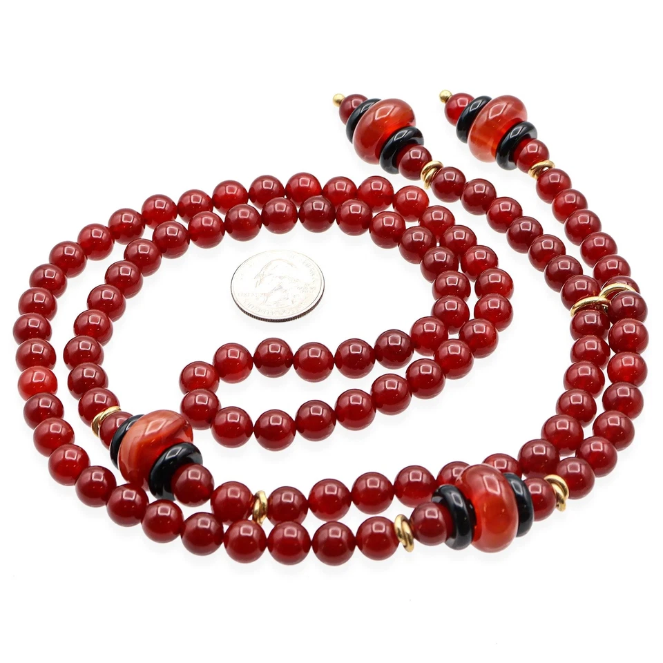 Rajola 18K Yellow Gold Carnelian Sard Beaded Strand Necklace + Box & Paper - Image 4 of 4