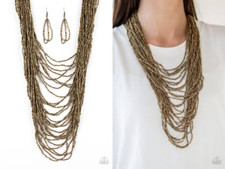 Dauntless Dazzle Seed bead Brass Cascading Layering Necklace Paparazzi