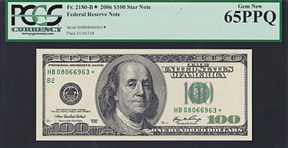 2006 Star $100 Federal Reserve Note New York PCGS 65 PPQ Gem Unc Replacement FRN - Image 2 of 4