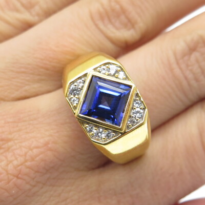 HAN 925 Sterling Silver Gold Plated Lab-Created Sapphire Real Topaz ...