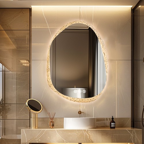 WISFOR 28/32/36'' Unique Irregular Wall Illuminated Bathroom Lighted Mirror Gift - Picture 8 of 15