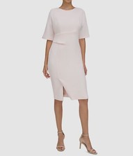 Calvin Klein Women's Pink Round Neck Short Sleeve Side Tuck Dress Size 8