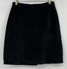 Vintage Gitano Black Suede Leather Skirt Knee Length Lined Pencil Size 5 / 6
