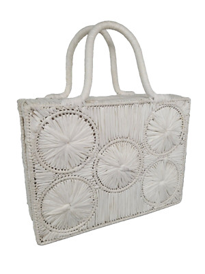 L.K.Bennett Boxtasche Rita Raffia weiß