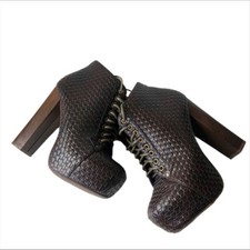 Vintage Brown Woven Lace up Heel Platform Boot 7.5