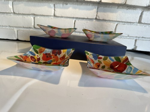 Set Of 4 Silvia Vassileva Signed Trinket Art Glass Dish Floral 4” W x 1.5” H - 第 3/4 張圖片