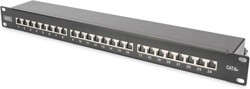 DIGITUS Patchpanel 19-Zoll Cat-6A 24-Port RJ45 Geschirmt LSA Patch-Feld schwarz