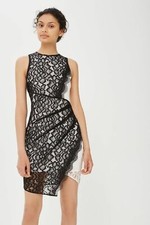 Topshop Asymmetrical Contrast Wrap Feature Dress Sz 2 Black