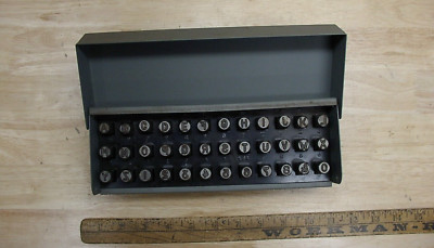Unbranded Vntg Quality 36 Pc Set of 1/4'' Letter & Number Punches,W/Metal Case,EX