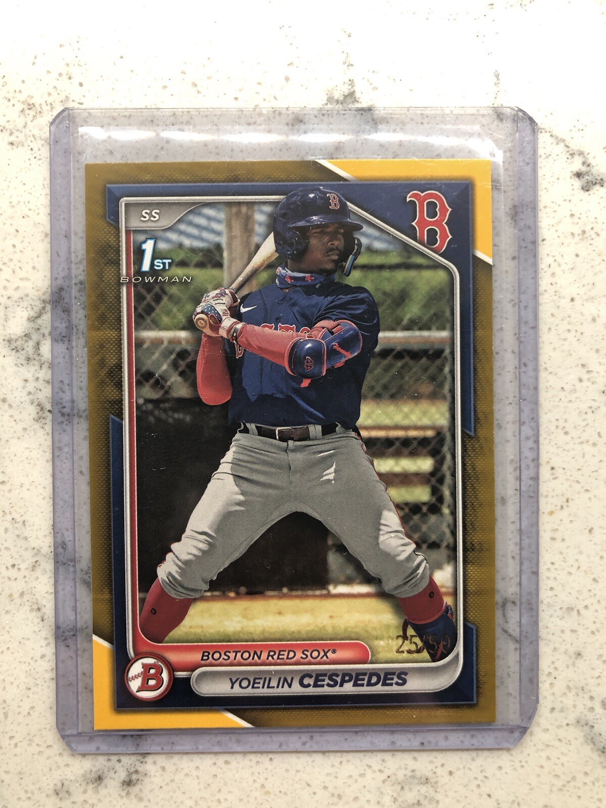 Yoeilin Cespedes 2024 Bowman 1st Gold Paper Parallel RC /50. Red Sox
