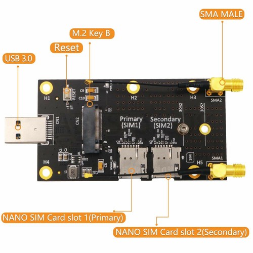 NGFF(M.2) to USB 3.0 Adapter with Dual NANO SIM card Slot for 3G/4G/5G Module - Picture 3 of 9