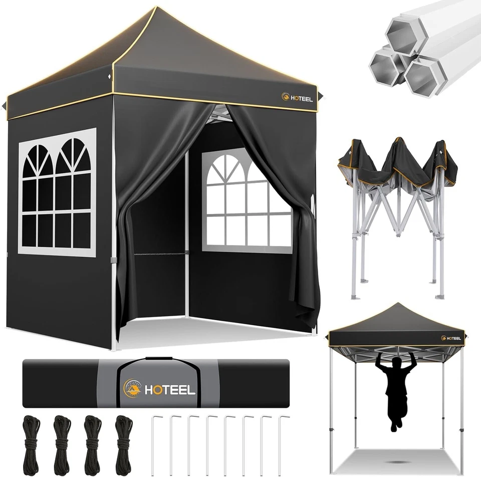 Hoteel Pop up Faltpavillon 2x2m Wasserdicht Gartenpavillon mit 4 Seitenwänden