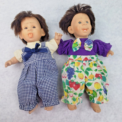 Lot of 2 Vintage Gi-Go Expression Dolls Toy Brown Hair 8'' Funny Faces