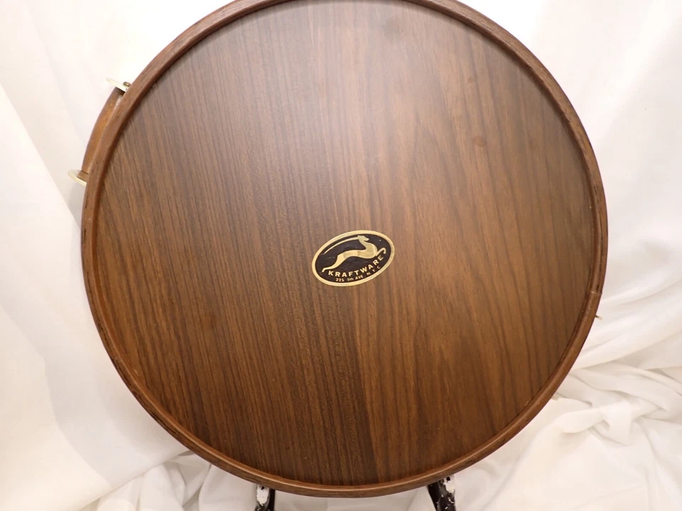 Vintage Kraftware Wooden Serving Tray With Handles MCM Deco Made in U.S.A. 15" - Image 4 of 4