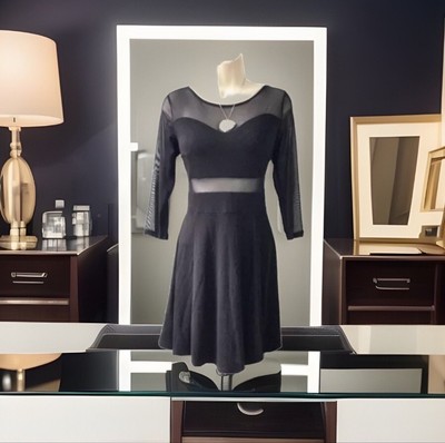 H&M Divided Little Black Skater Dress Sheer Long Sleeves Sheer Panels UK L NEW