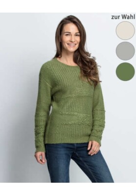 Pullover Damen Pulli Nuanique im Jacquard-Design, grün-grau