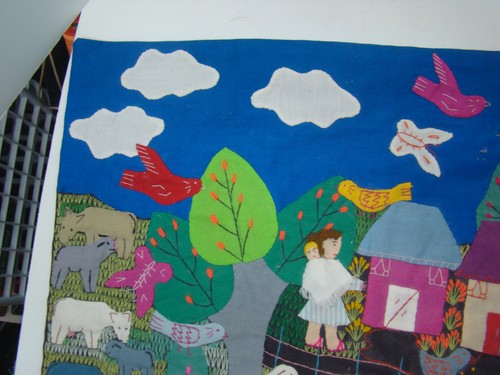 Bestickter kleiner Quilt Cuyamuna kolumbianisch 100 % Handarbeit 23 Zoll x 13 Zoll - Bild 7 von 9
