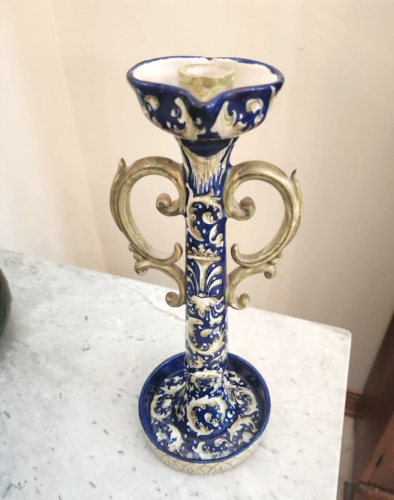Antique Italian Pottery Candlestick Holder Signed Crown M Capodimonte Majolica - Picture 2 of 18