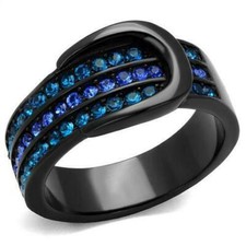Brilliant Belt Top Grade Crystal Fashion Cocktail Black Ip Ring 5-10 Tk2549