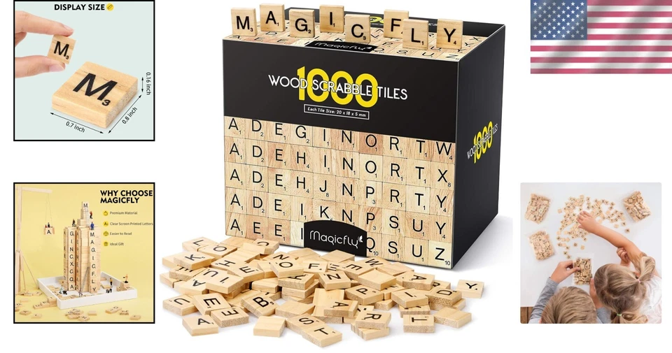 Azulejos de letras de madera versátiles de 1000 piezas - divertidos para scrabble, manualidades y educación Foto 2 de 4