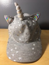 Justice Girls Unicorn Baseball Style Hat Gray In Color With Stars