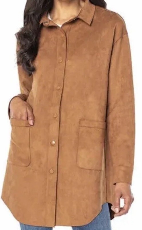 Well Worn Womens Jacket Brown Color Faux Suede Pockets Oversize Soft Size L
