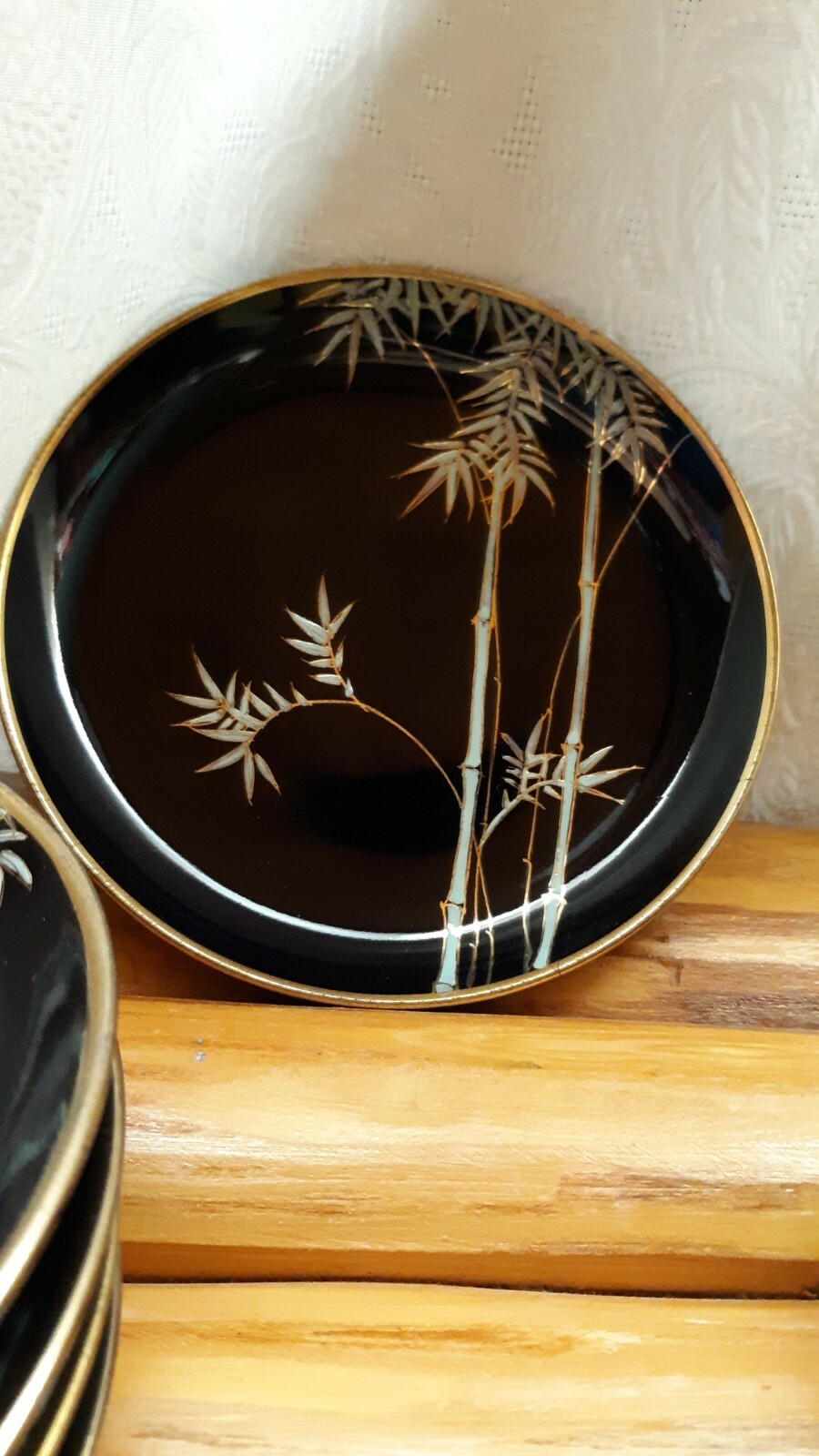 Vintage Soko China Hand Painted Midnight Blue Bamboo Design Plates or