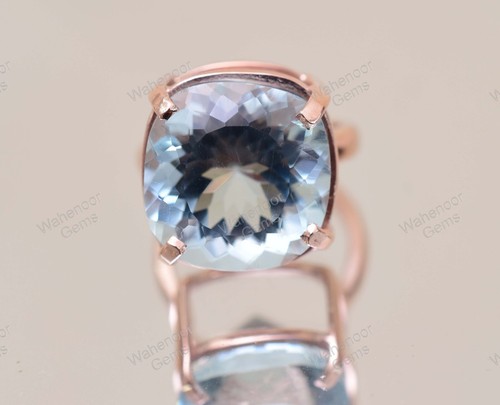 Cushion Blue Aquamarine 925 Sterling Silver Ring Wedding Ring Certified - Picture 4 of 9