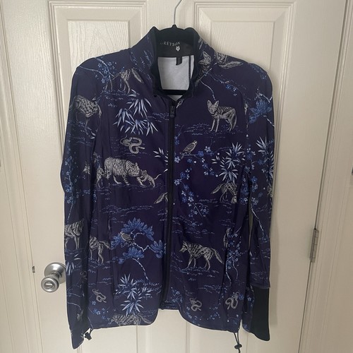 Greyson Jacket Mens M Blue Floral Full Zip Long Sleeves Performance Wolves Tiger