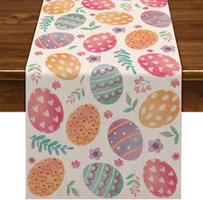 Linen Happy Easter Table Runner Spring Easter Egg Decoration Table Decor 13X72