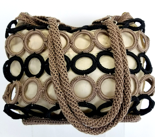 VTG Handmade Crochet Rings Purse Shoulder Bag Lined Zip Pockets Boho 1970s - Picture 2 of 14