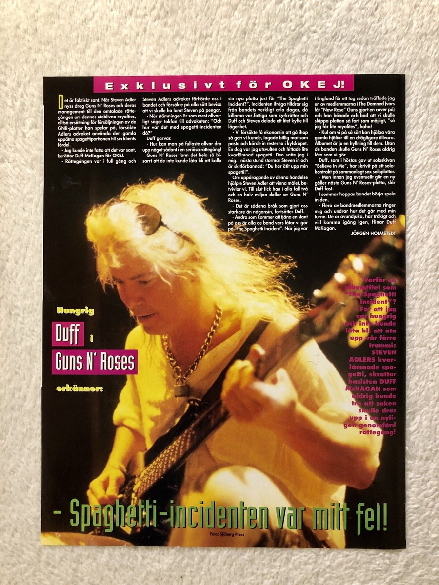DUFF McKAGAN 1993 GUNS N' ROSES Clipping Poster Swedish magazine