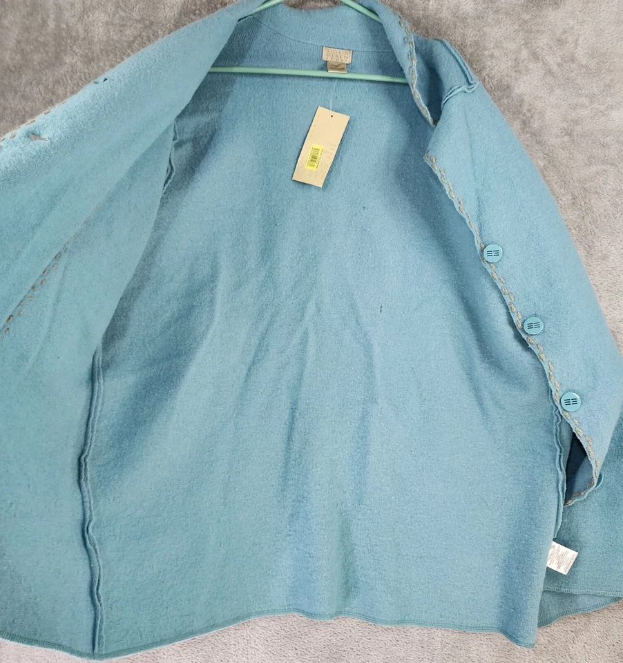 Sigrid Olsen Suéter Chaqueta Mujer 1X Azul Lana Abotonada Manga Larga De Colección Foto 3 de 4