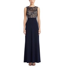Nightway Women's Formal Dress Size 8 Blue Lace Cut-Out Back Long Column Gown