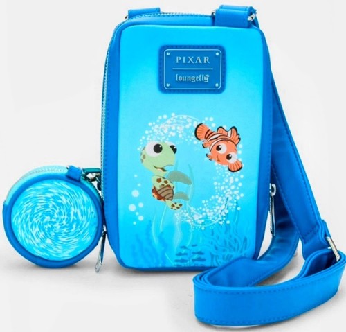 LOUNGEFLY DISNEY/PIXAR FINDING NEMO SQUIRT & CRUSH CROSSBODY BAG & COIN BAG NWT - Picture 6 of 8