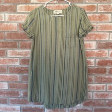 Cloth + Stone T Shirt Pocket Tunic Dress Linen Blend Women’s Medium Green Stripe