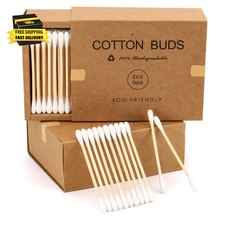 Bamboo Cotton Swabs 400 Count - Vegan Cotton Buds - Natural Wooden Ear Sticks wi